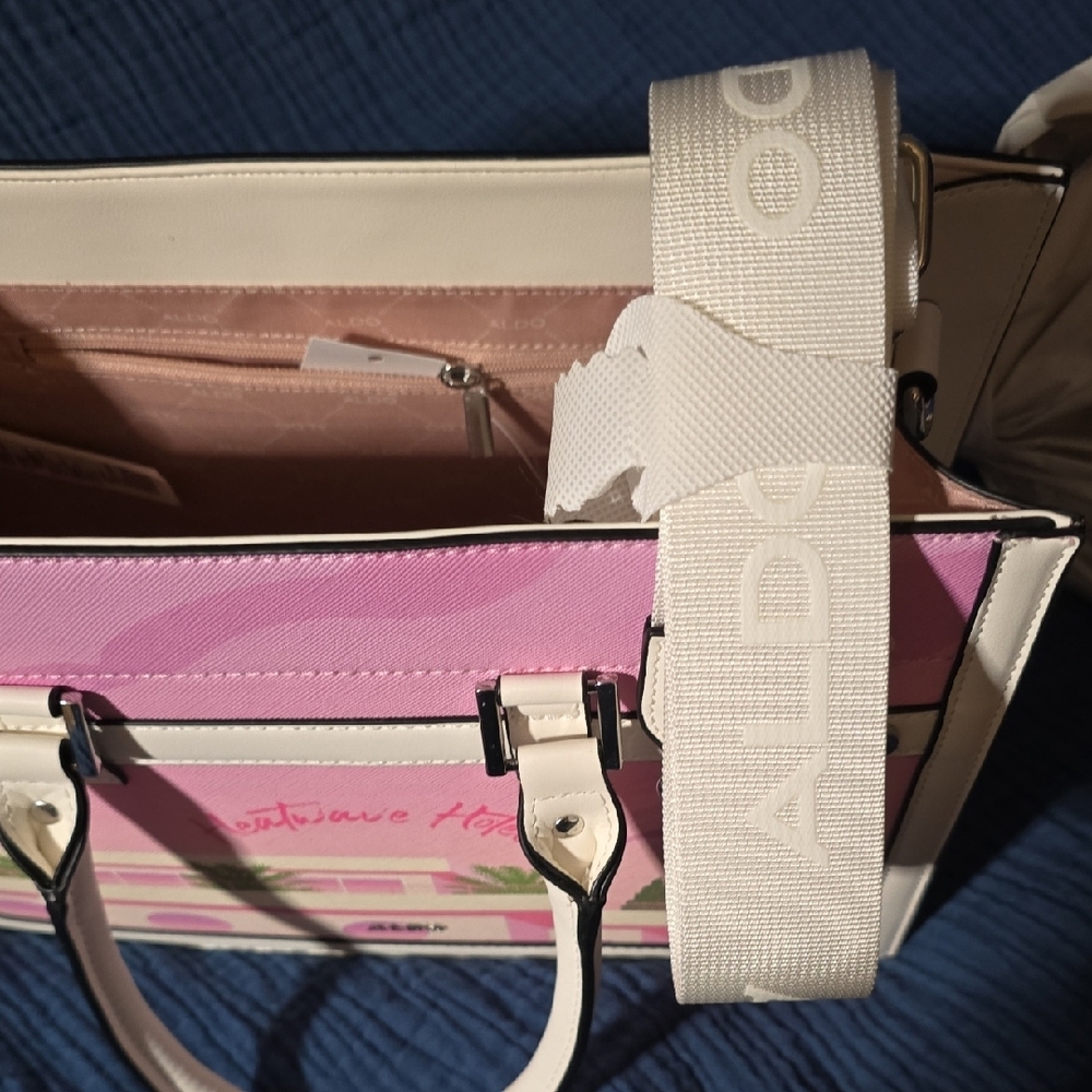 Aldo Pink and White Satchel with Structured Design - Picture 7 of 8